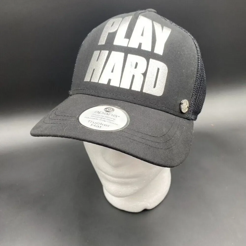 NEW Apana Yoga Play Hard Cap Hat Snapback Trucker‎ NWT Black Fitness